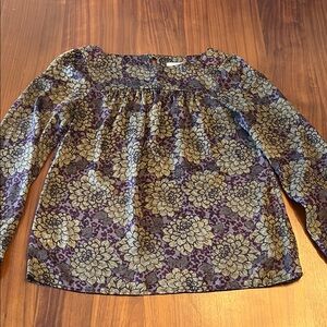 LOFT Purple and Green Semi Sheer Floral Women’s Blouse Top Size XS